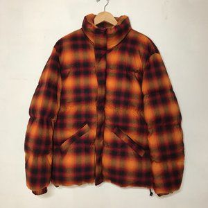 Zara Men Size M Orange Plaid Soft Flannel Puffer Jacket Zip & Snap Front